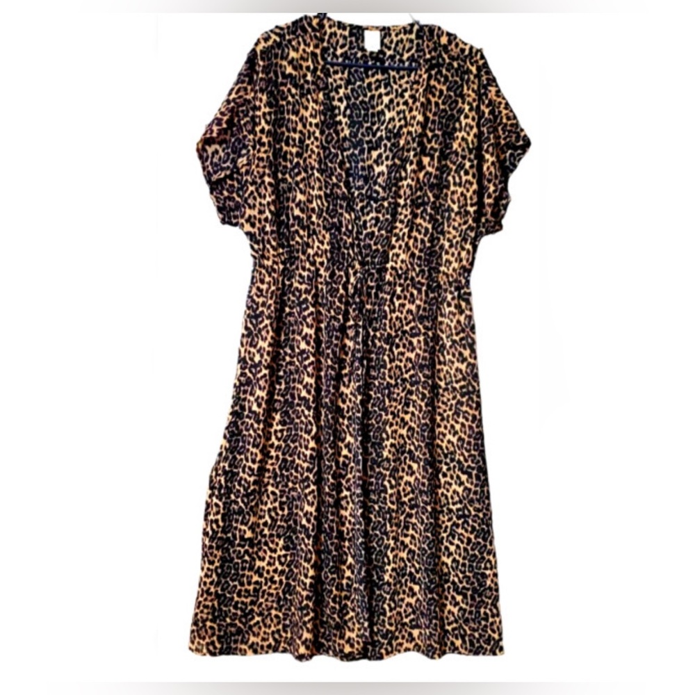 NWOT- Empire Tie Waist Cheetah / Leopard Print Chiffon Swim Cover / Caftan